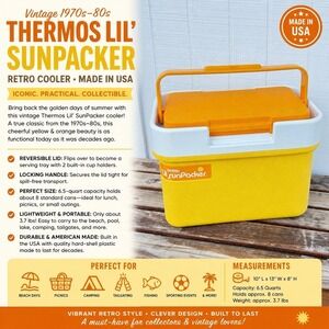 70's Vintage Thermos Lil SunPacker Mini Cooler Yellow Beach Picnic Ice Chest USA